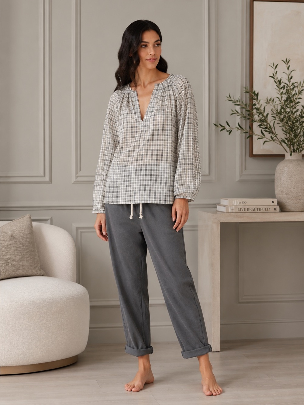 Nili Lotan Plaid Blouse NWOT B602